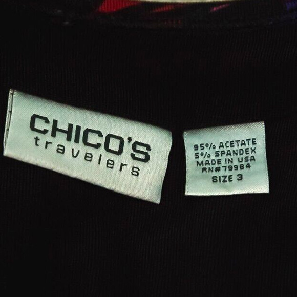 Chico's 3 Size XL Travelers Black Pink Print Trim Open 3/4 Sleeve Knit Cardigan - Picture 4 of 6